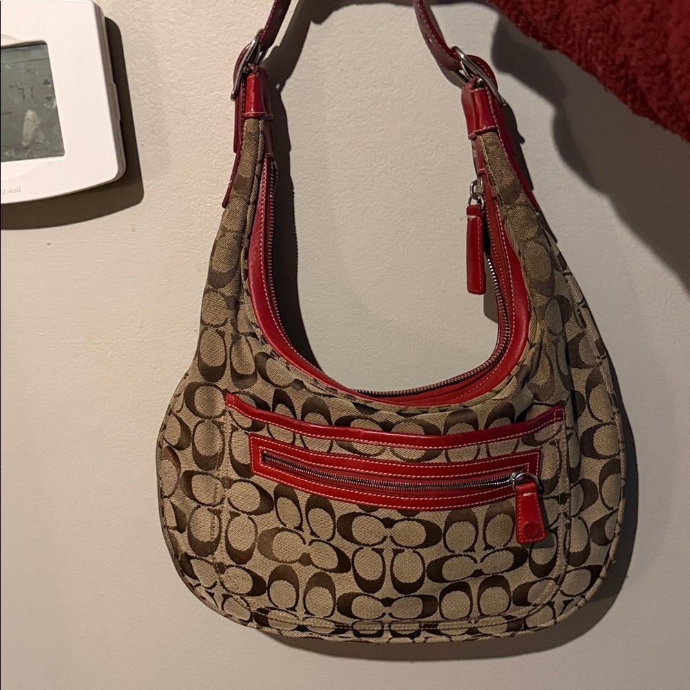 Coach Tan and Red Shoulder Bag